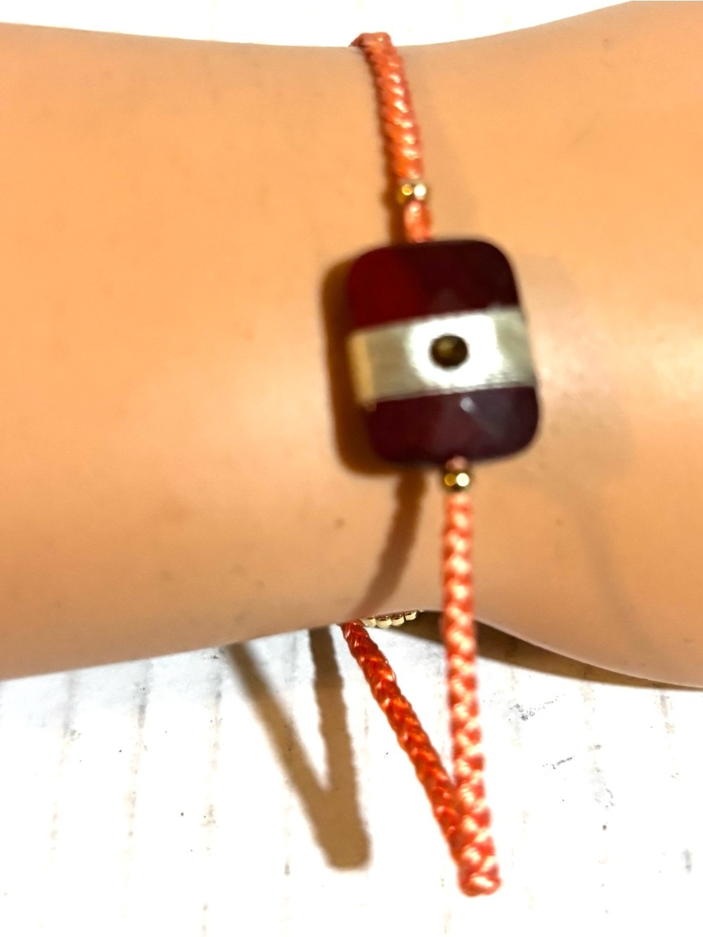 Handcrafted Coral Cord Bracelet with Garnet-Tone Bead
